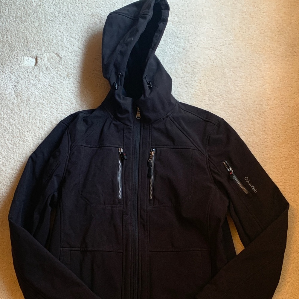 Calvin Klein Mens Black Lined Rain Jacket Size Small